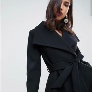 ASOS DESIGN waterfall collar coat with tie belt